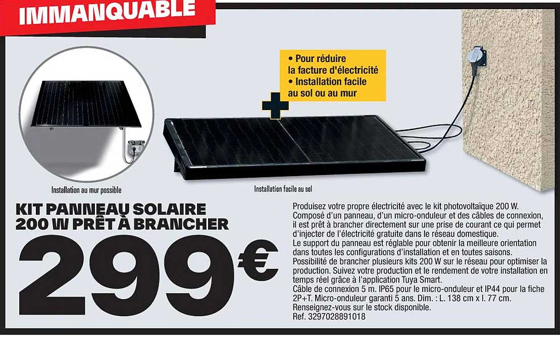 kit panneau solaire 200w prêt à brancher