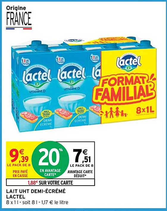 lait uht demi-écrémé lactel