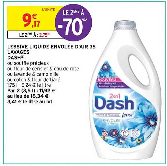 lessive liquide envolée d'air 35 lavages dash