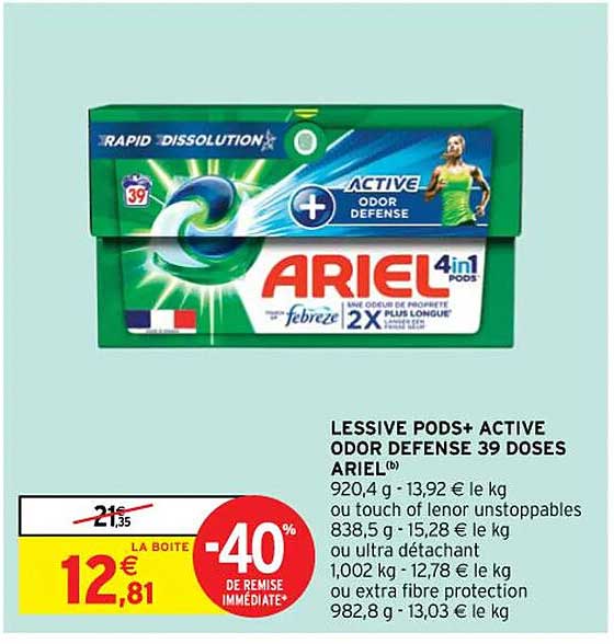 lessive pods+ active odor defense 39 doses ariel