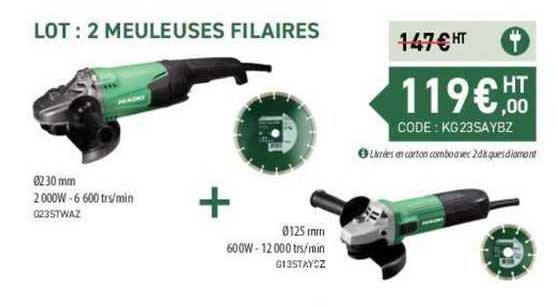 lot : 2 meuleuses filaires hikoki