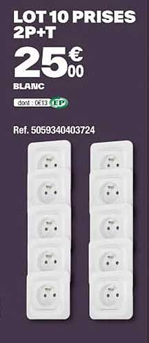lot 10 prises 2p+t blanc