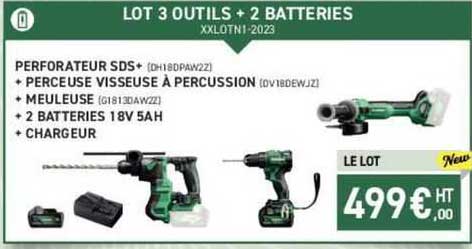 lot 3 outils + 2 batteries hikoki