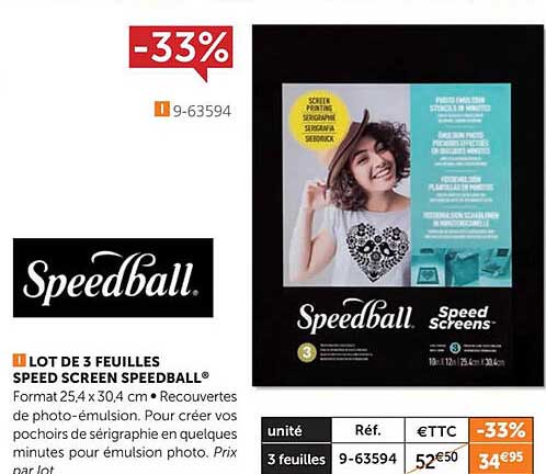 lot de 3 feuilles speed screen speedball