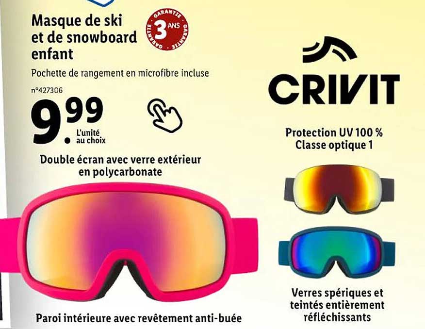 masque de ski et de snowboard enfant crivit