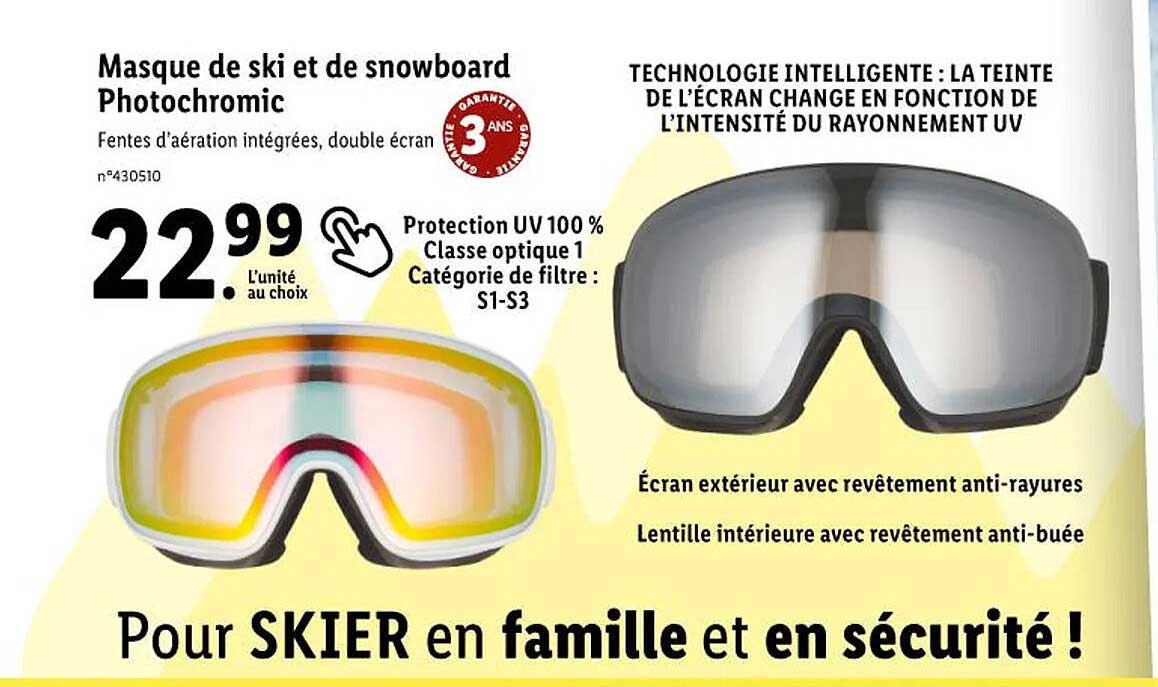 masque de ski et de snowboard photochromic