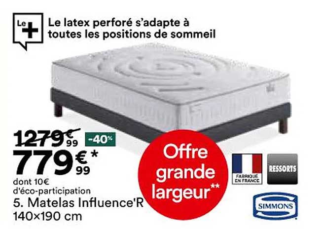 Matelas Influence'R 140 X 190 Cm Simmons