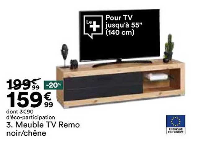 meuble tv remo noir/chêne