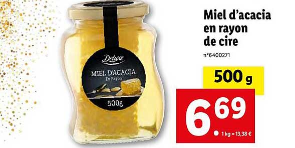 miel d'acacia en rayon de cire deluxe