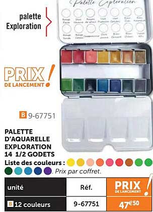palete d'aquarelle exploration 14 1/2 godets