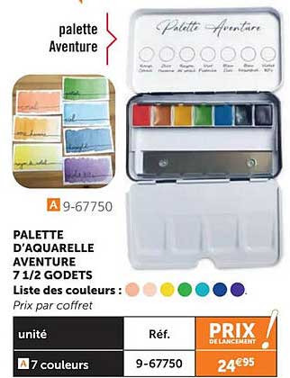 palette d'aquarelle aventure 7 1/2 godets