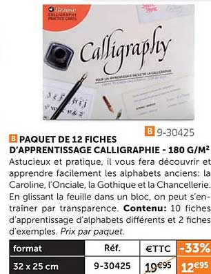 paquet de 12 fiches d'apprentissage calligraphie - 180 g/m²