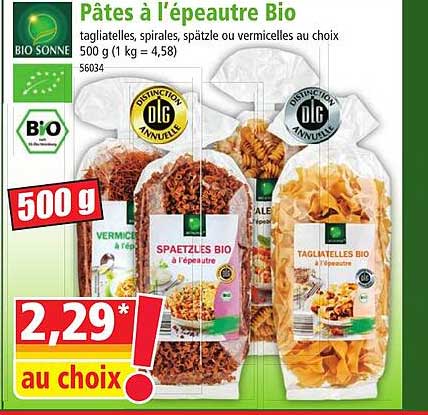 pâtes à l'épeautre bio bio sonne