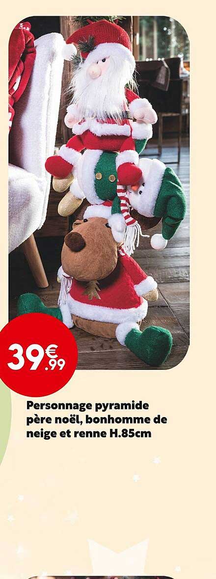 personnage pyramide père noël, bonhomme de neige et renne h.85 cm