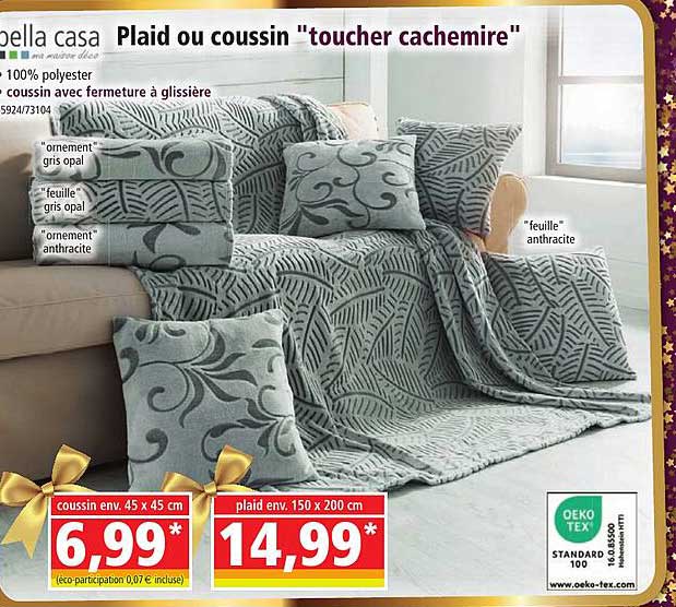 plaid ou coussin "toucher cachemire" bella casa
