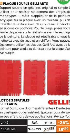 plaque souple gelli arts, lot de 3 spatules gelli arts