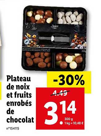 plateau de noix et fruits enrobés de chocolat deluxe