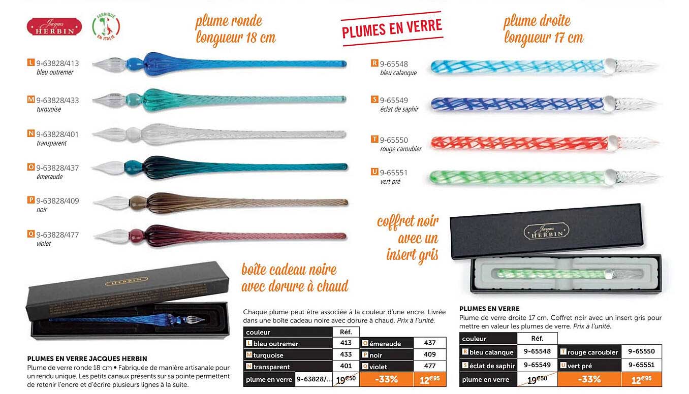 plumes en verre jacques herbin, plumes en verre jacques herbin