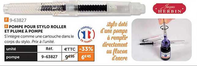 pompe pour stylo roller et plume à pompe jacques herbin