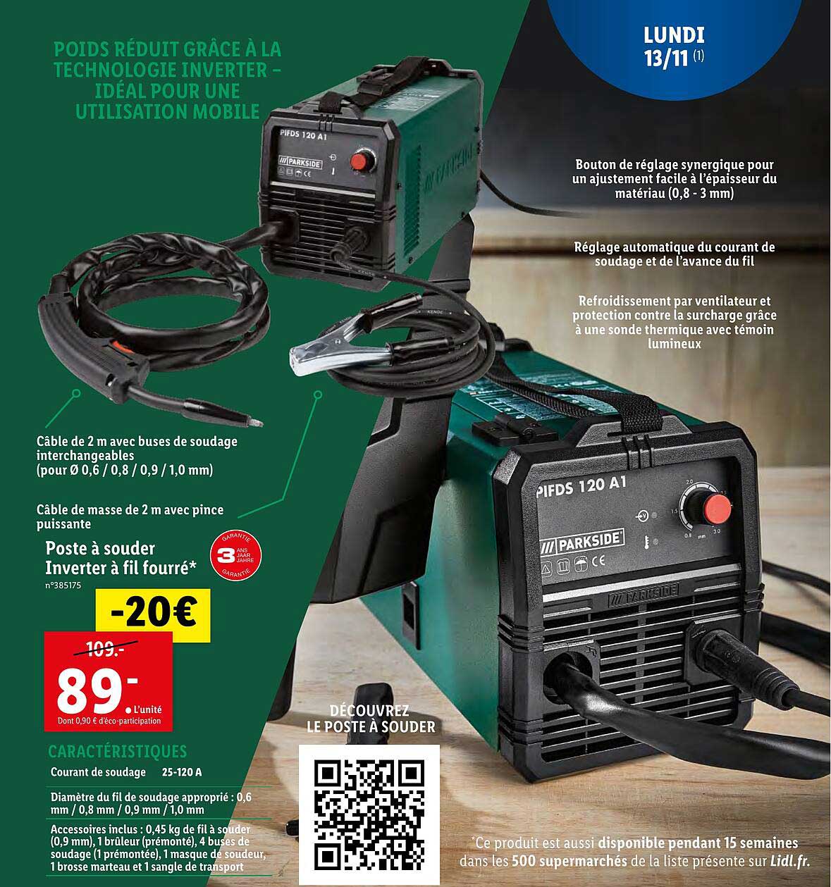 poste à souder inverter à fil fourré parkside