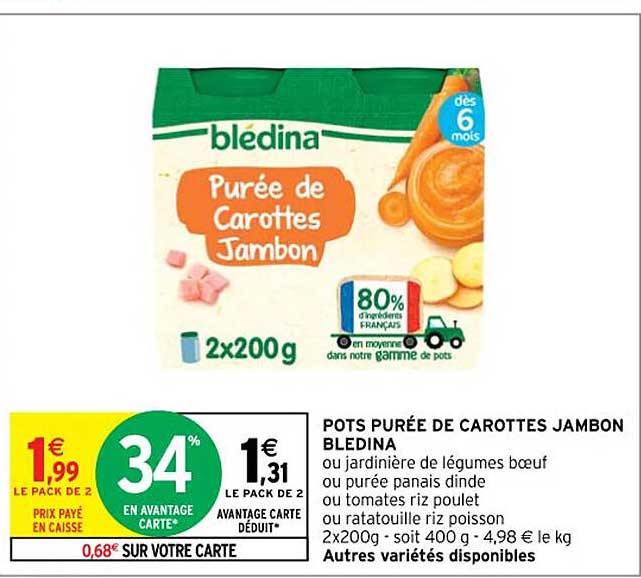 pots purée de carottes jambon blédina