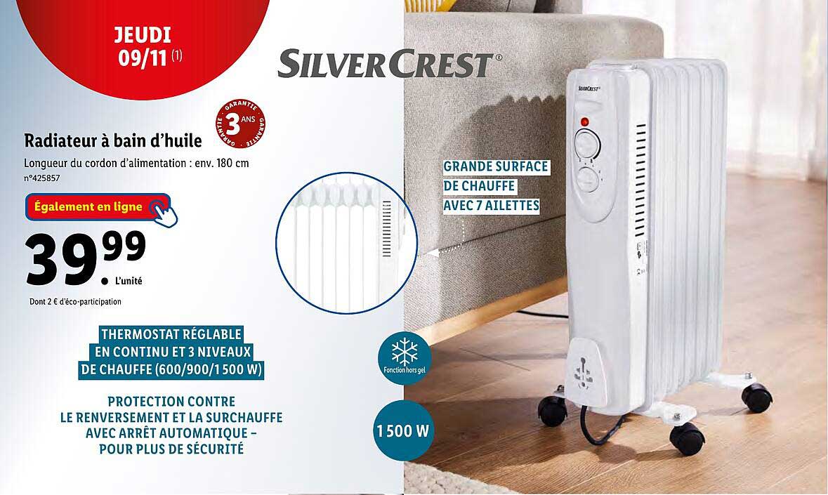 radiateur à bain d'huile silver crest