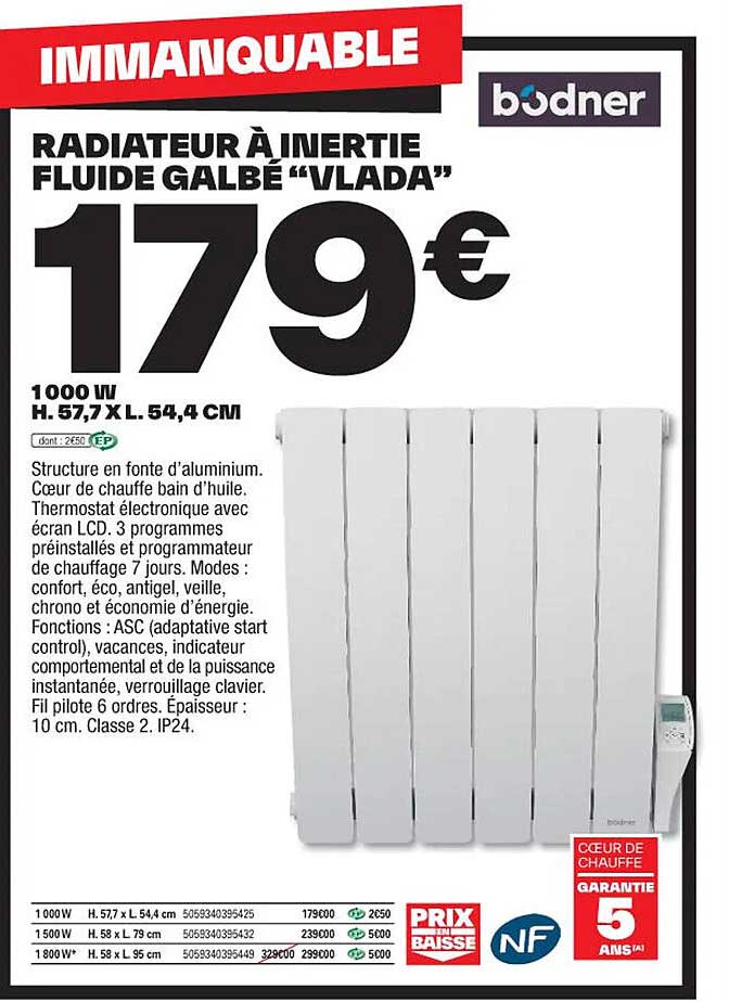 radiateur à inertie fluide galbé "vlada"