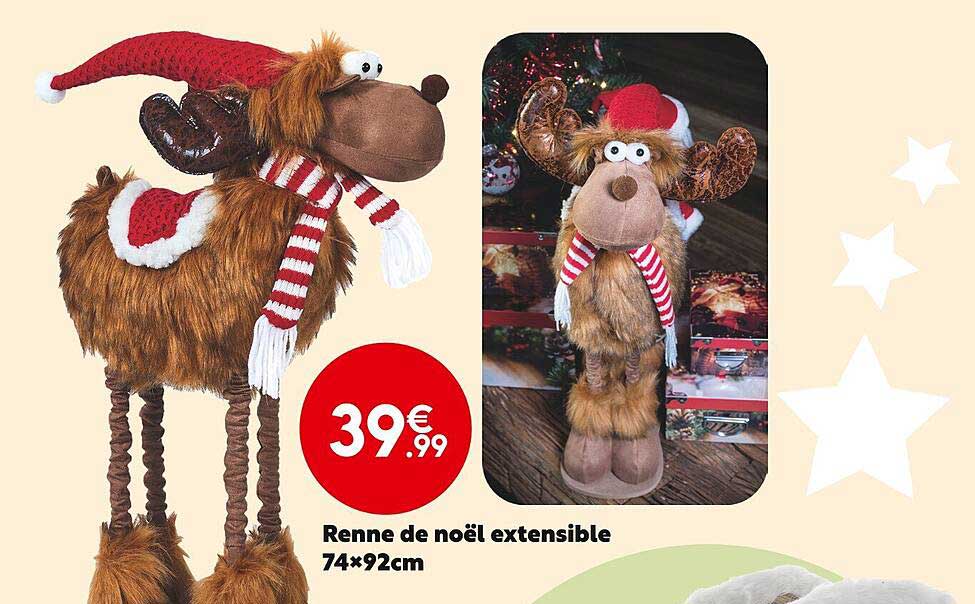 renne de noël extensible 74 x 92 cm