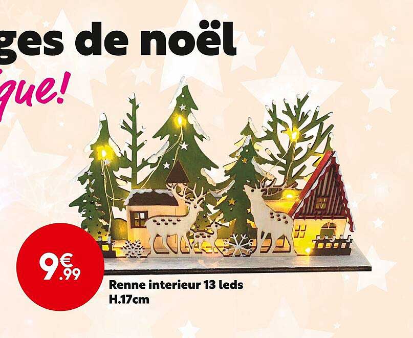 renne intérieur 13 leds h.17 cm