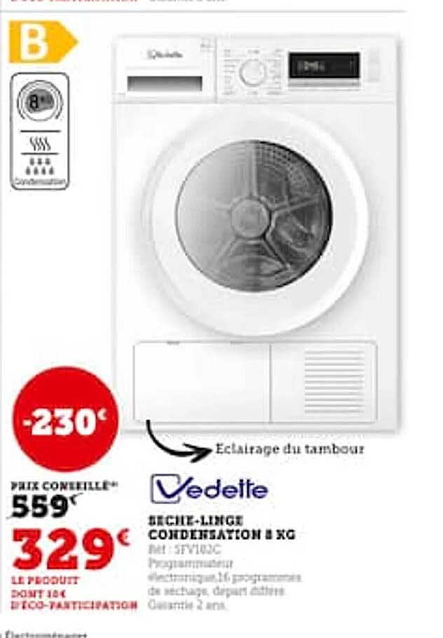 sèche-linge condensation 8 kg vedette