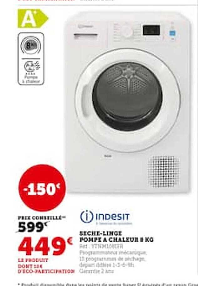 sèche-linge pompe à chaleur 8 kg indesit