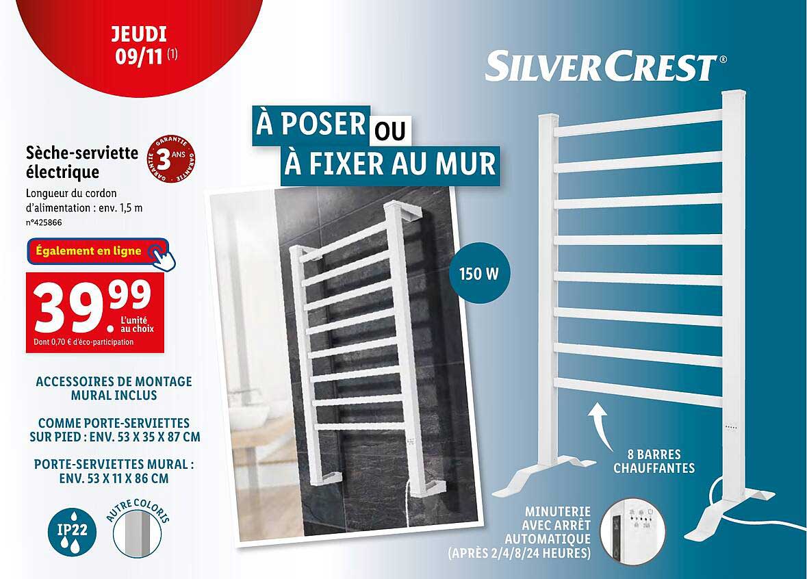 sèche-serviette électrique silver crest