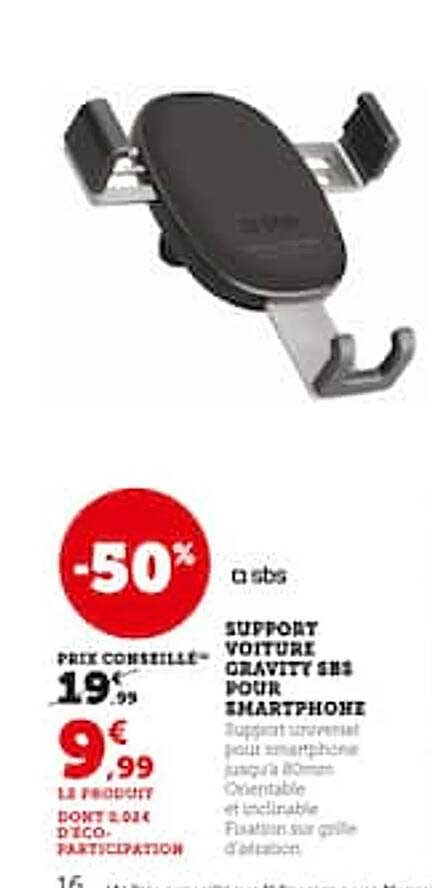 support voiture gravité sbs pour smartphone