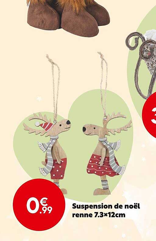 suspension de noël renne 7.3 x 12 cm