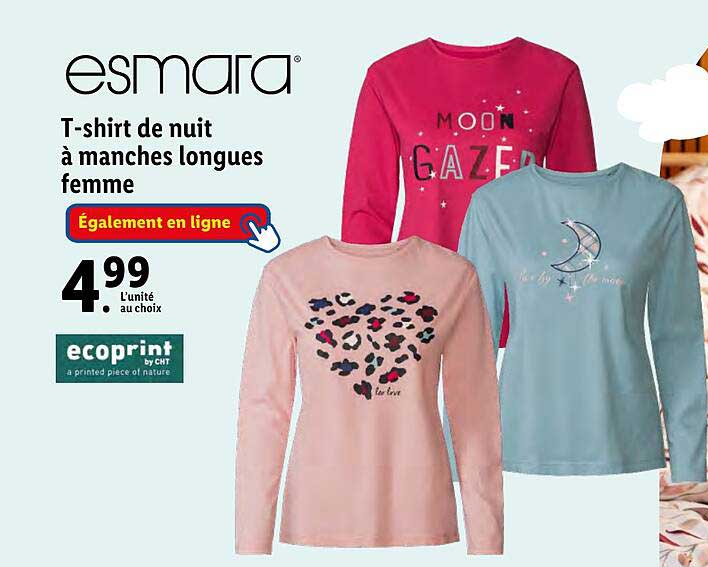 t-shirt de nuit à manches longues femme esmara