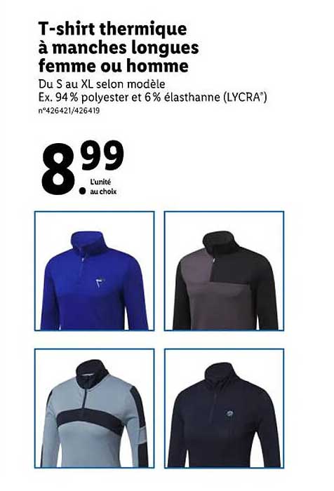 t-shirt thermique à manches longues femme ou homme