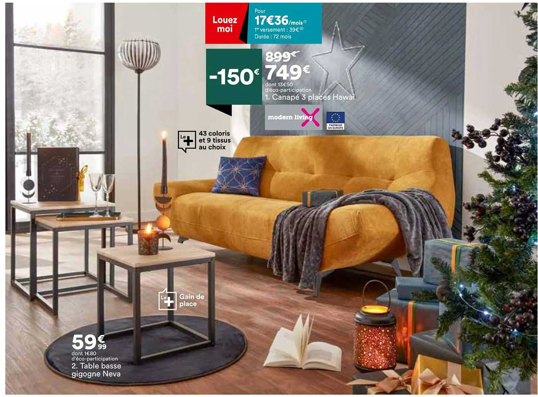 table basse gigogne neva, canapé 3 places hawai