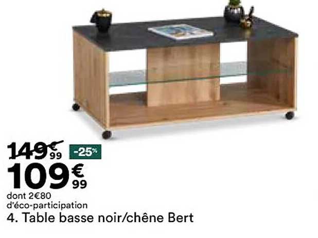 table basse noir/chêne bert