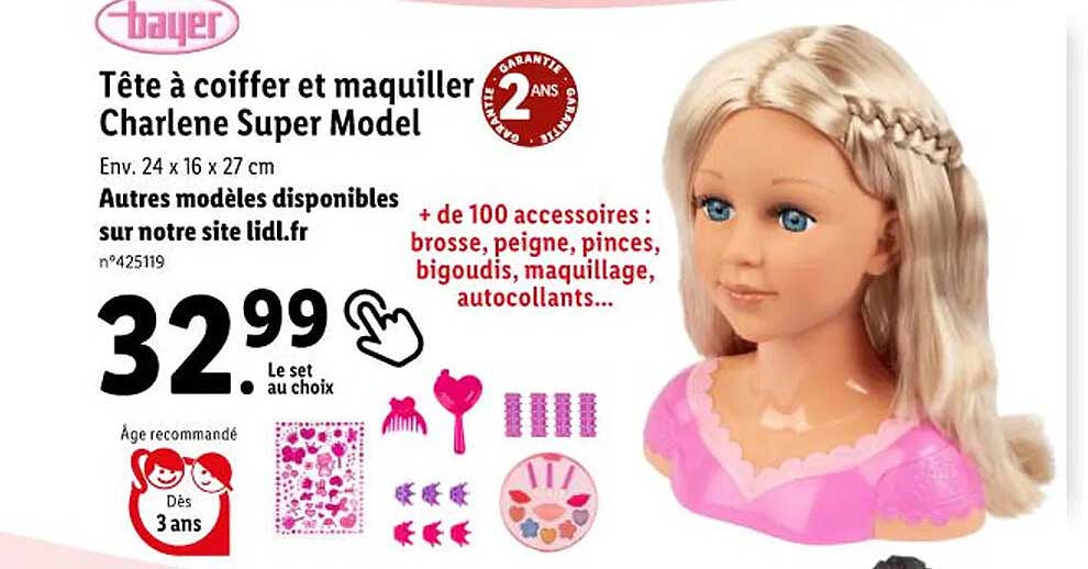tête à coiffer et maquiller charlène super model bayer