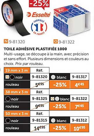 toile adhésive plastifiée 1000