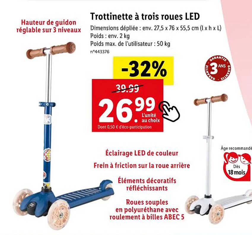 trottinette à trois roues led