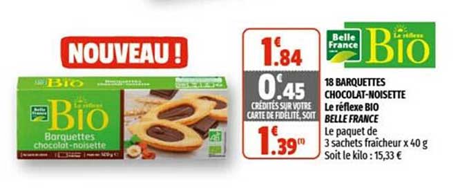 18 barquettes chocolat-noisette le réflexe bio belle france