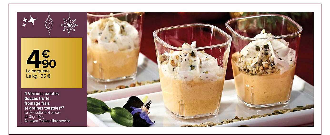 4 verrines patates douces truffe, fromage frais et graines toastées