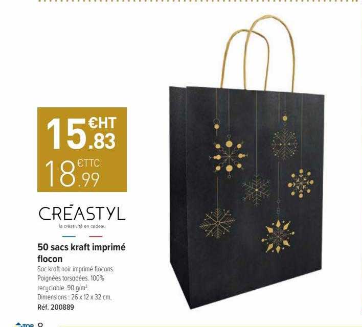 50 sacs kraft imprimé flocon créastyl