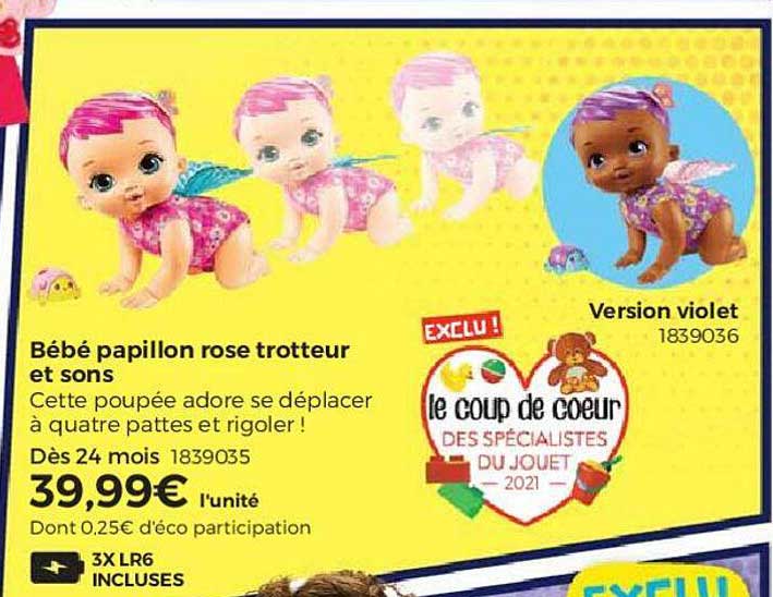 bébé papillon rose trotteur et sons