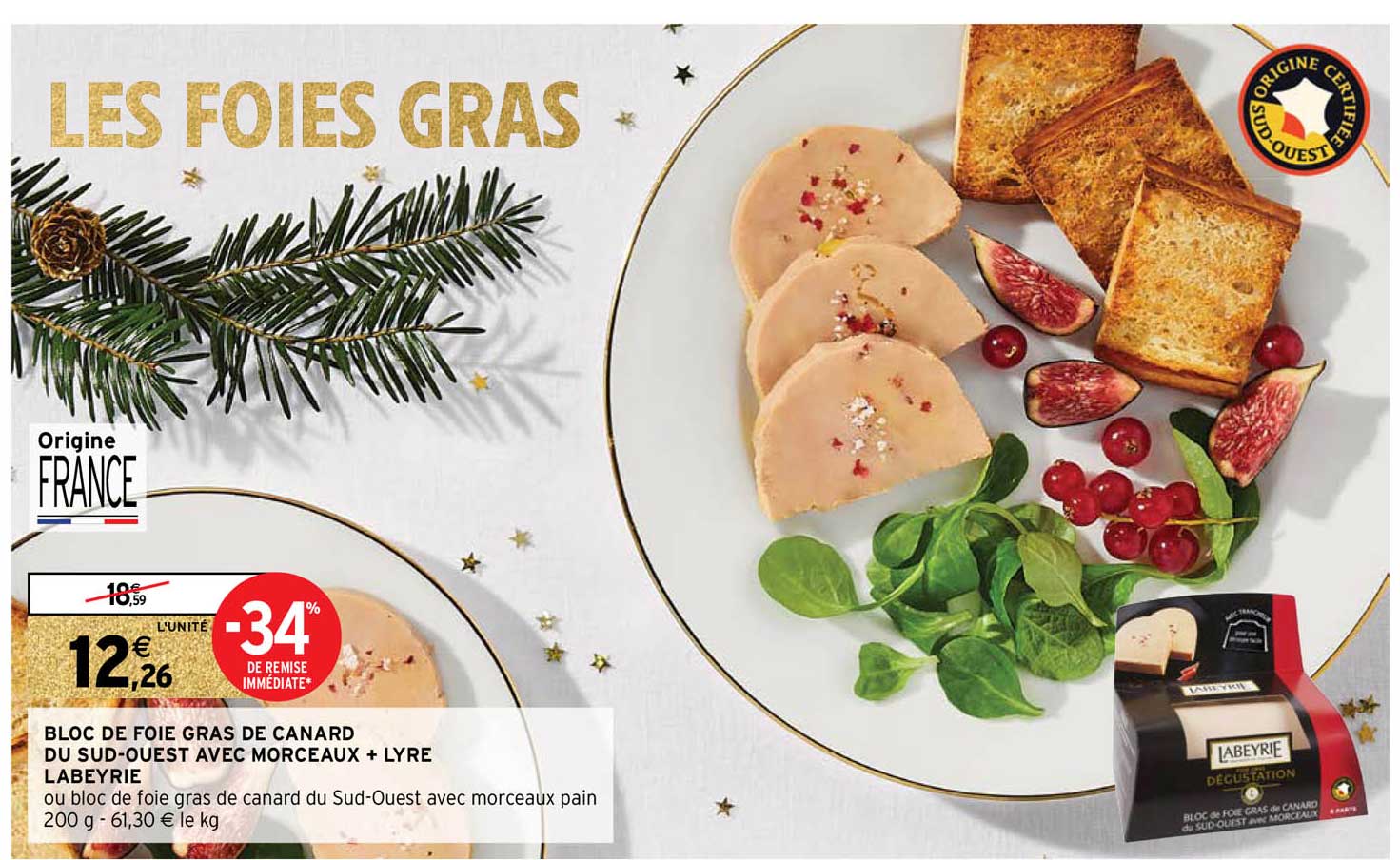 bloc de foie gras de canard du sud-ouest avec morceaux + lyre labeyrie