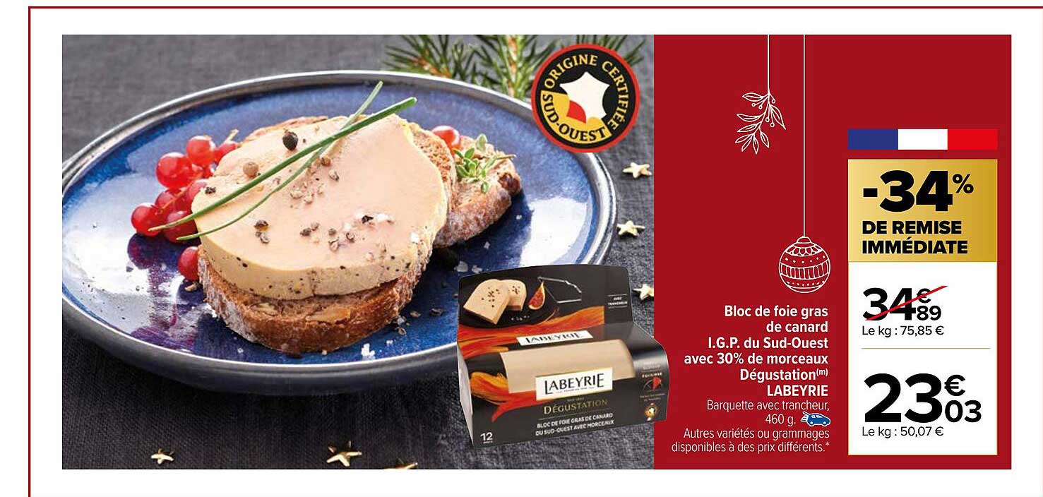 bloc de foie gras de canard i.g.p. du sud-ouest avec 30% de morceaux dégustation labeyrie