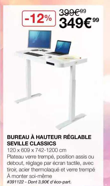 bureau à hauteur réglable serville classics
