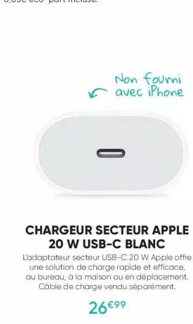 chargeur secteur apple 20 w usb-c blanc