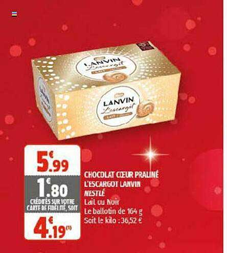 chocolat coeur praliné l'escargot lanvin nestlé
